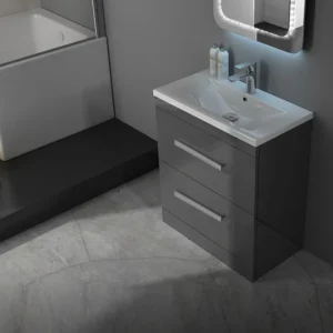 Patello 600mm Grey Freestanding Vanity Unit & Basin with 2 Drawers