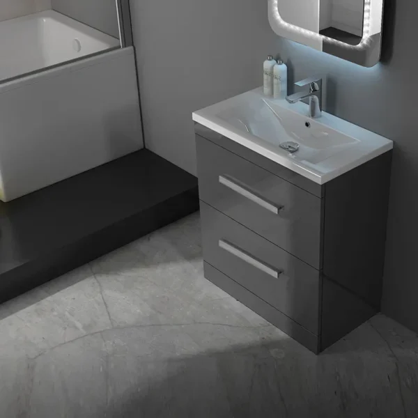 Patello 600mm Grey Freestanding Vanity Unit & Basin with 2 Drawers
