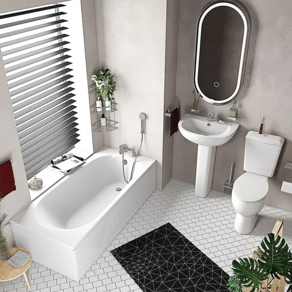 Full Modern White Bathroom Suite - Bath, Basin, Toilet, Taps, Bath Shower Mixer Complete