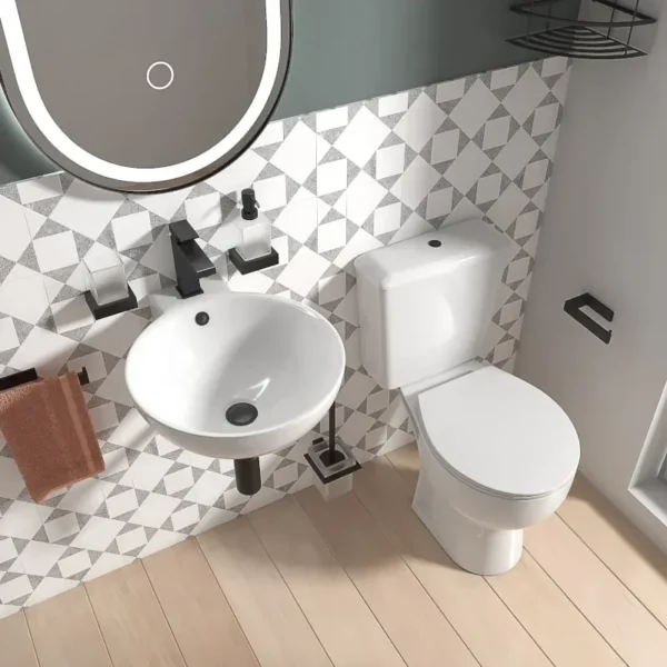 Tesla Wall Hung Basin and Toilet Set with Optional Black Tap