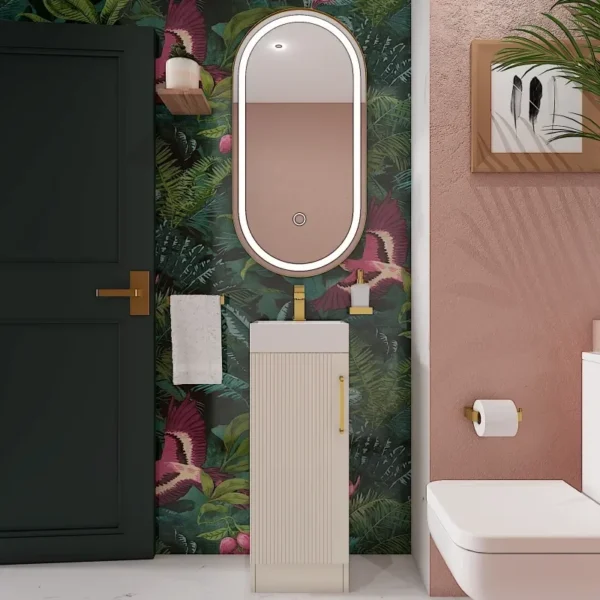 Celeste Linear Cloakroom Suite: 325 Buttermilk Cream Vanity Unit and Close Coupled Toilet