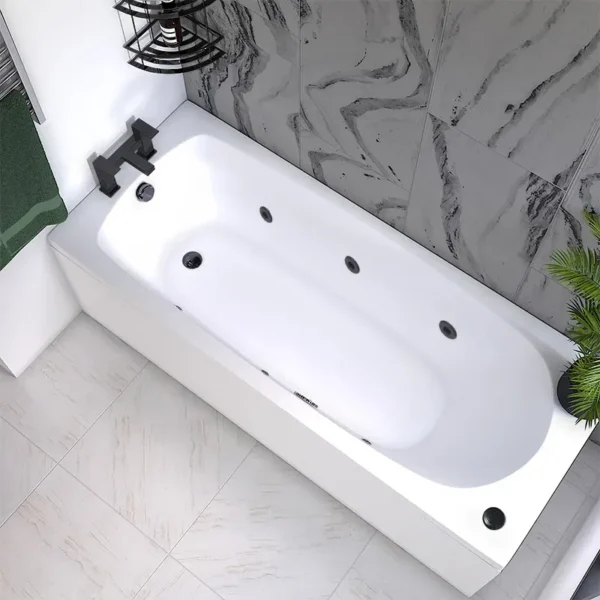 Mercury Whirlpool Bath: Single Ended, 1700 x 700mm, 6 Black Jets