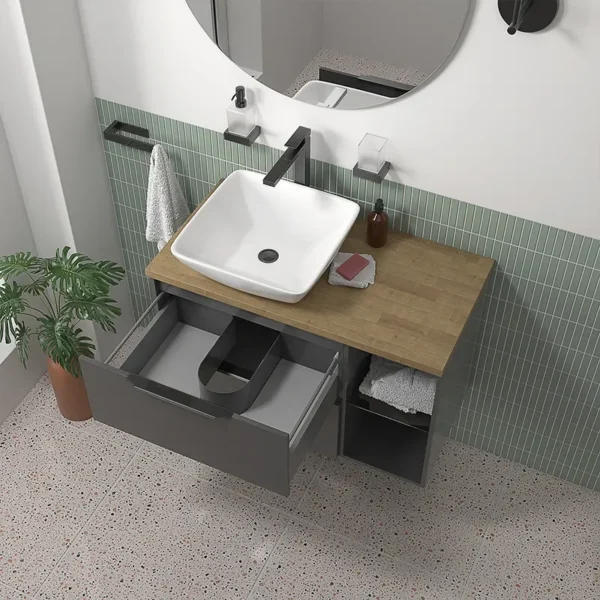 Sonix 900 Grey Wall Hung Unit with Oak Countertop