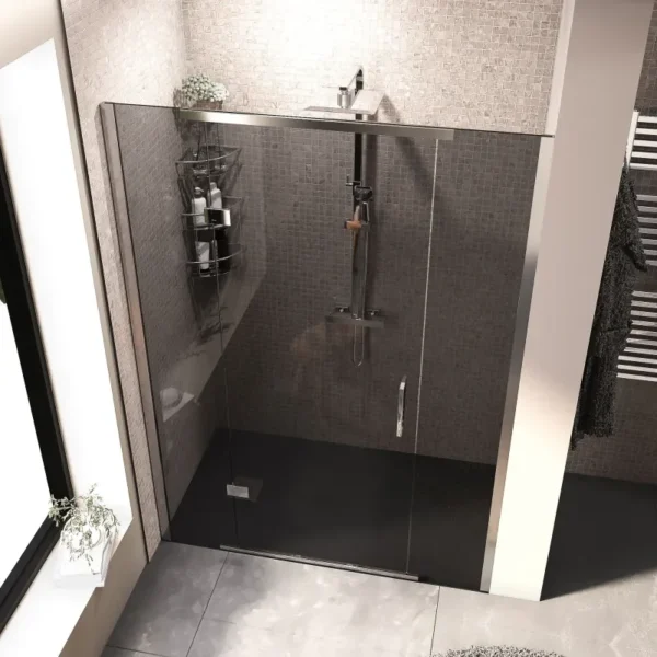 Havana Chrome 1400mm Hinged Smoked Glass Shower Door with Inline Panels