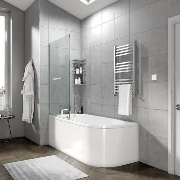 Jay Curved Corner Bath: 1700 x 750mm, Left Hand, J Shape