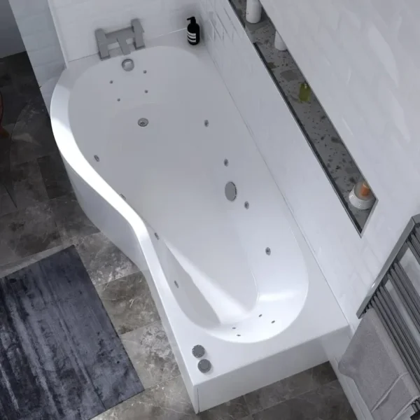 Ethan Whirlpool Shower Bath: Left Hand, P Shape, 8 or 14 Jet, 1700mm Width