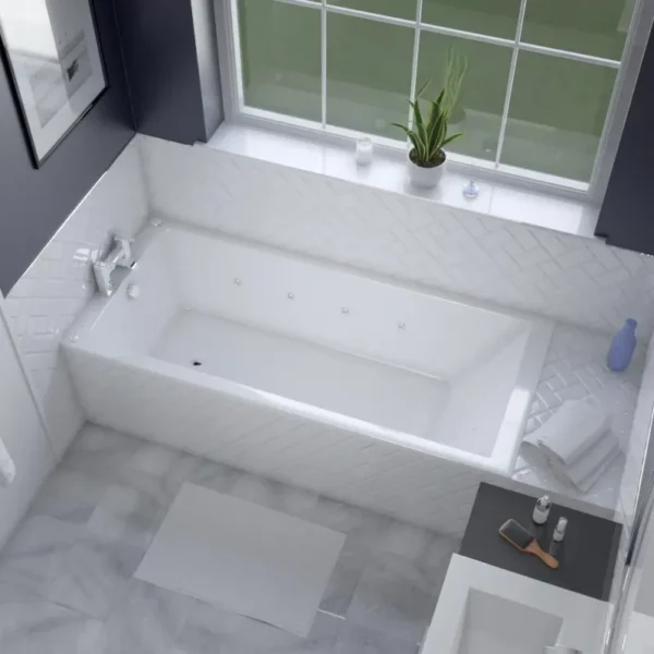 Galaxy Whirlpool Bath: 1800 x 800, 8 or 16 Jet, Single Ended, Optional Tap, Panel & Waste